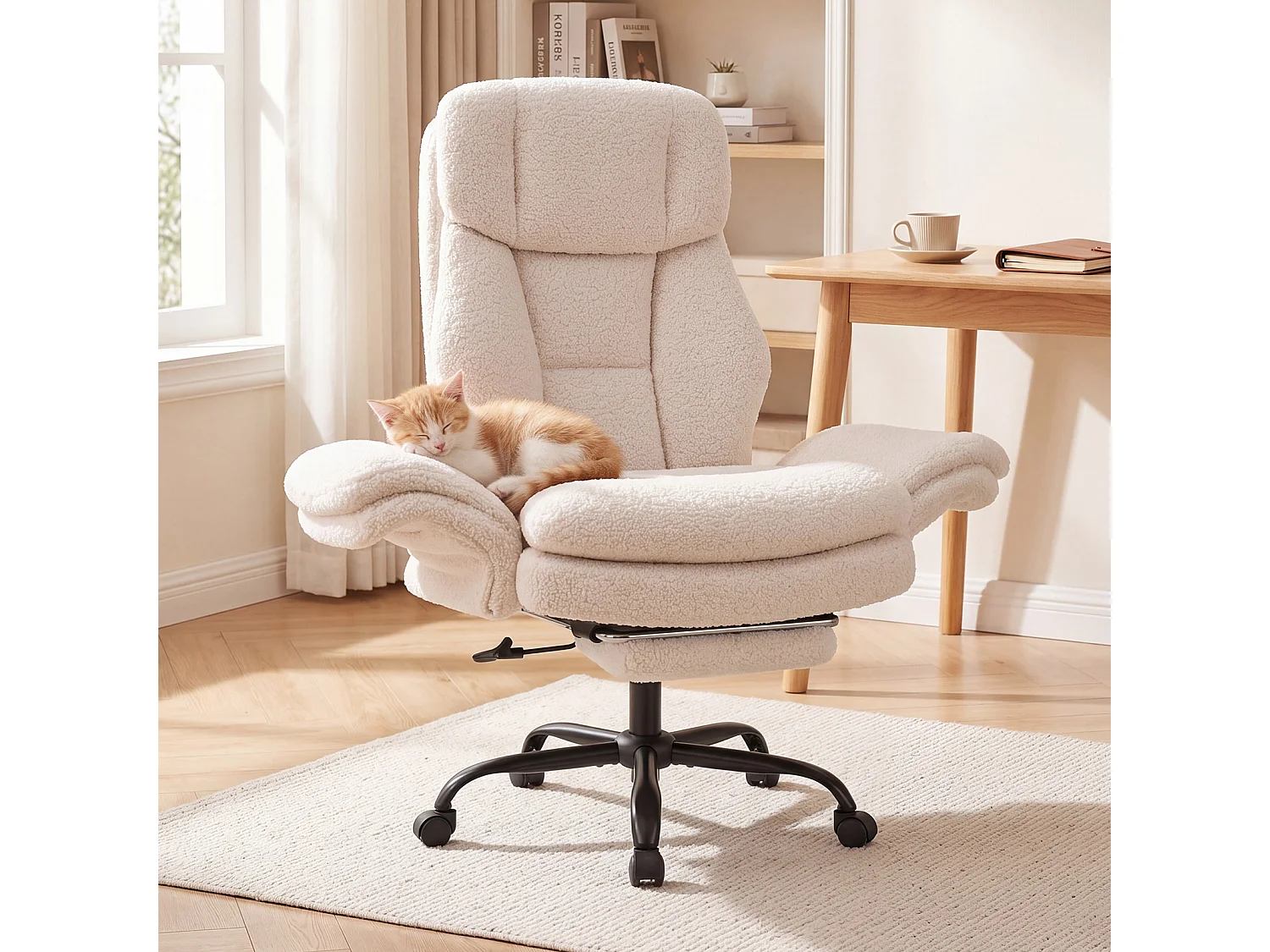 Sedia da ufficio girevole con rotelle. Sedia da ufficio con rivestimento in peluche