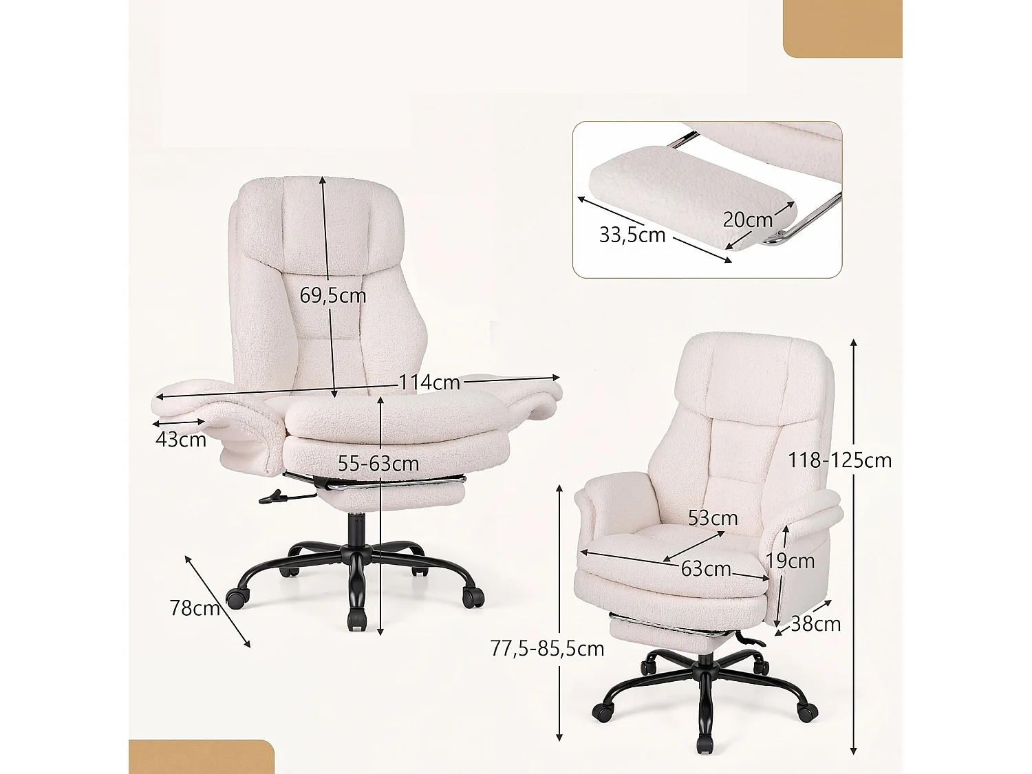 Sedia da ufficio girevole con rotelle. Sedia da ufficio con rivestimento in peluche