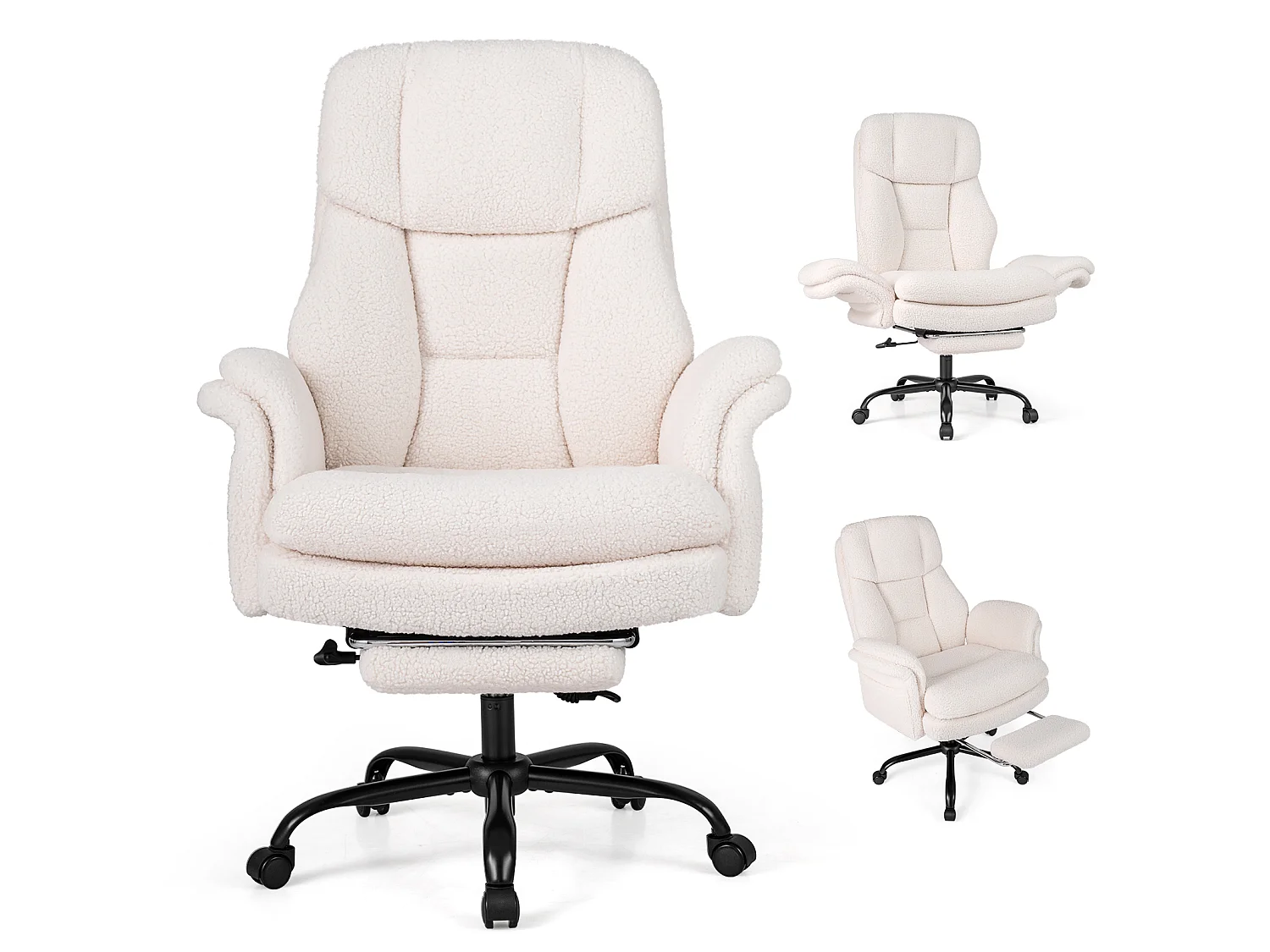 Sedia da ufficio girevole con rotelle. Sedia da ufficio con rivestimento in peluche