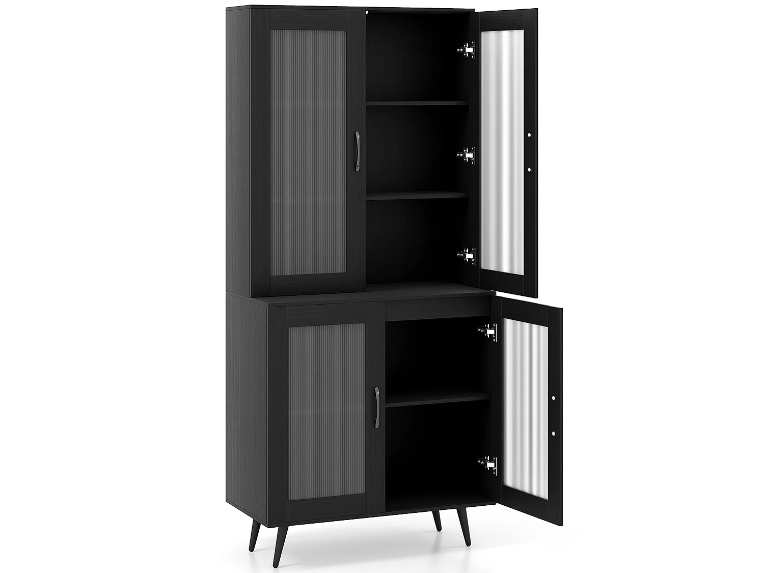 Küchenschrank hoch 178,5 cm Küchenregal mit 4 transparenten Türen & verstellbares Regal Schwarz