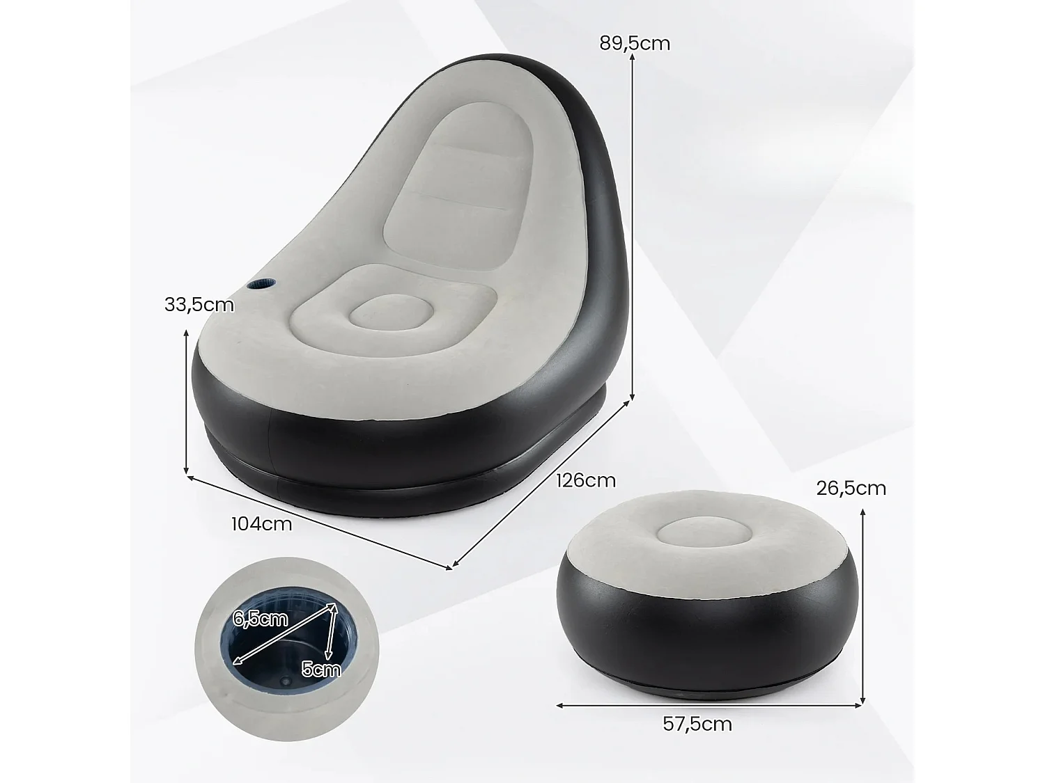 Fauteuil gonflable avec repose-pieds et porte-gobelet