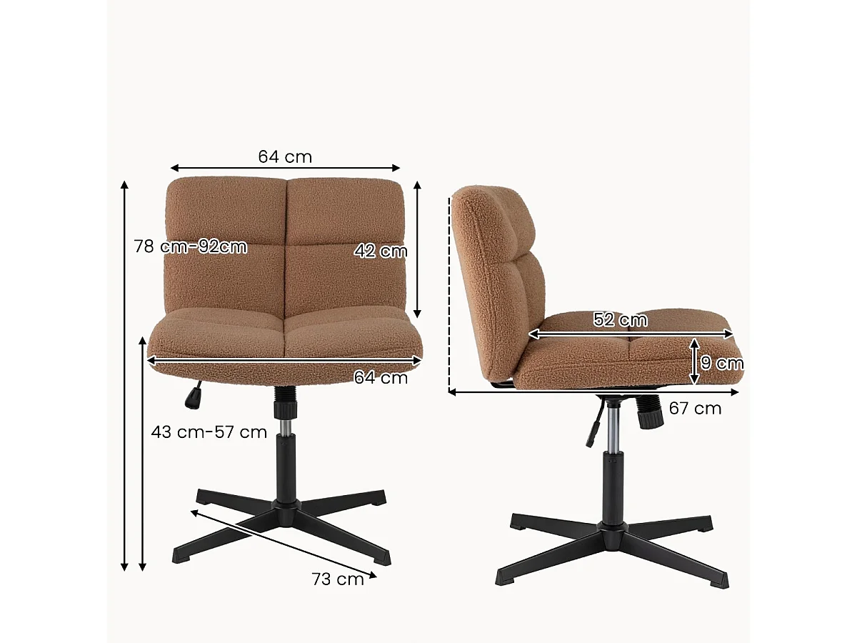 Sedia da ufficio a gambe incrociate con altezza regolabile rotazione a 360°, Sedia da ufficio senza braccioli da lavoro per studio Marrone