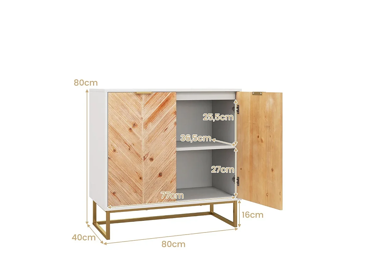 Sideboard mit 2 Türen Küchenschrank mit Regal Buffetschrank modern mit Metallbeinen Weiß 80 x 40 x 80 cm