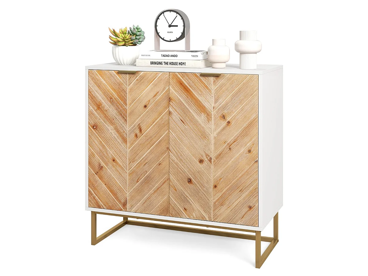 Sideboard mit 2 Türen Küchenschrank mit Regal Buffetschrank modern mit Metallbeinen Weiß 80 x 40 x 80 cm