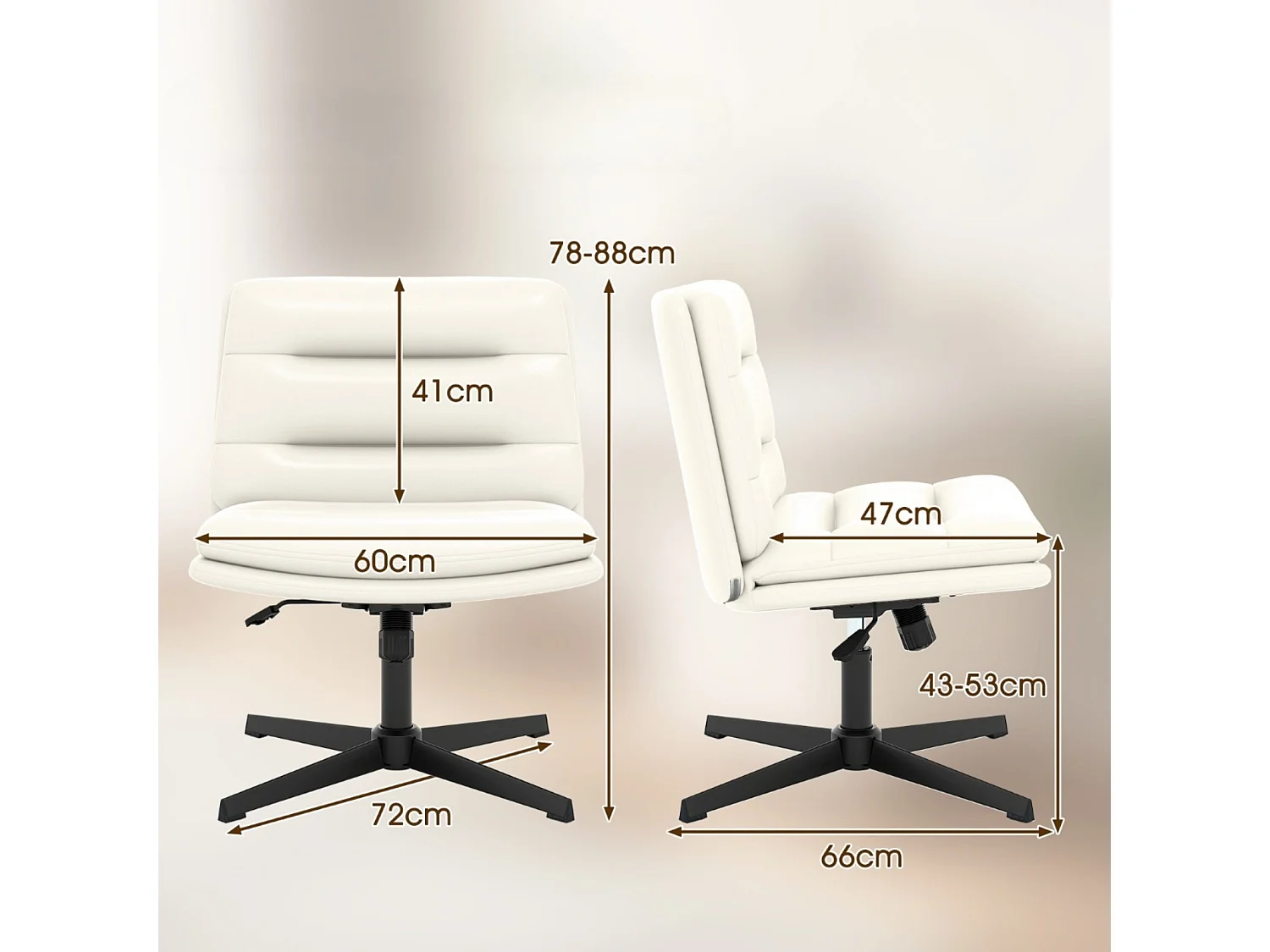 Sedia per ufficio con sedile e schienale confortevoli, Poltrona in pelle sintetica senza braccioli con base ad incrocio Bianco