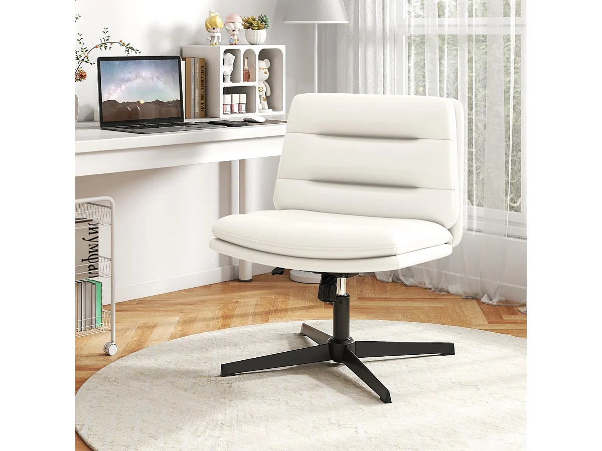 Sedia per ufficio con sedile e schienale confortevoli, Poltrona in pelle sintetica senza braccioli con base ad incrocio Bianco
