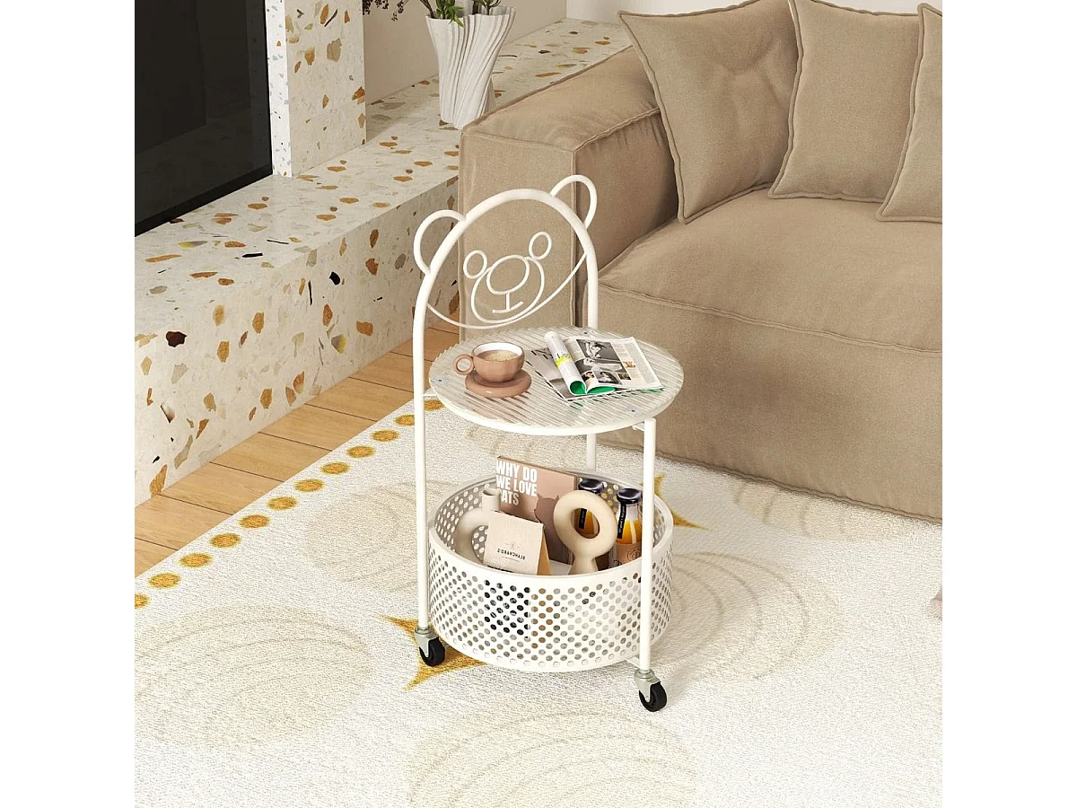 Petite table avec panier à roulettes « ours » 36,5 x 40 x 71 cm