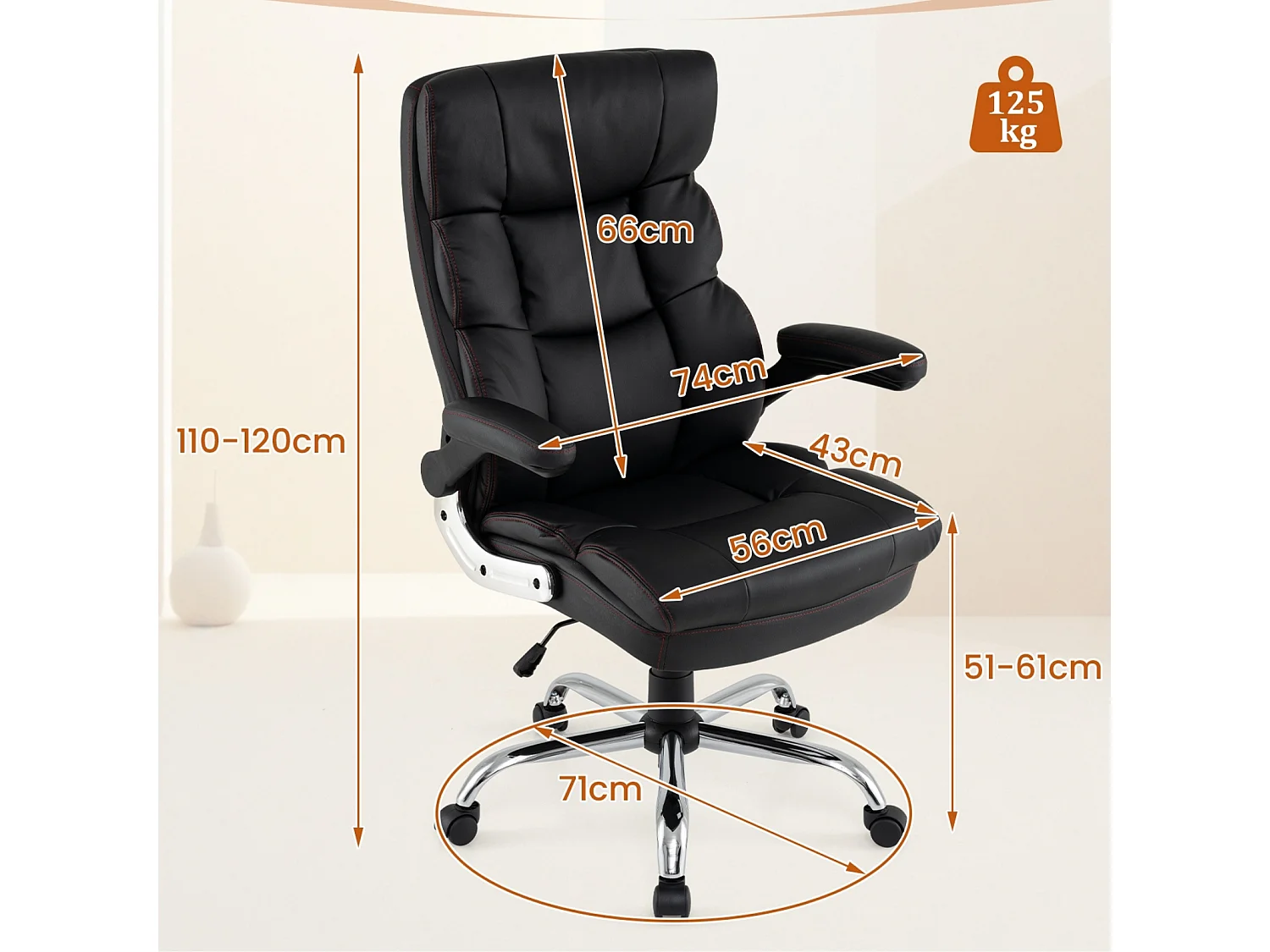 Ergonomischer Bürostuhl mit Armlehnen, schwarz
