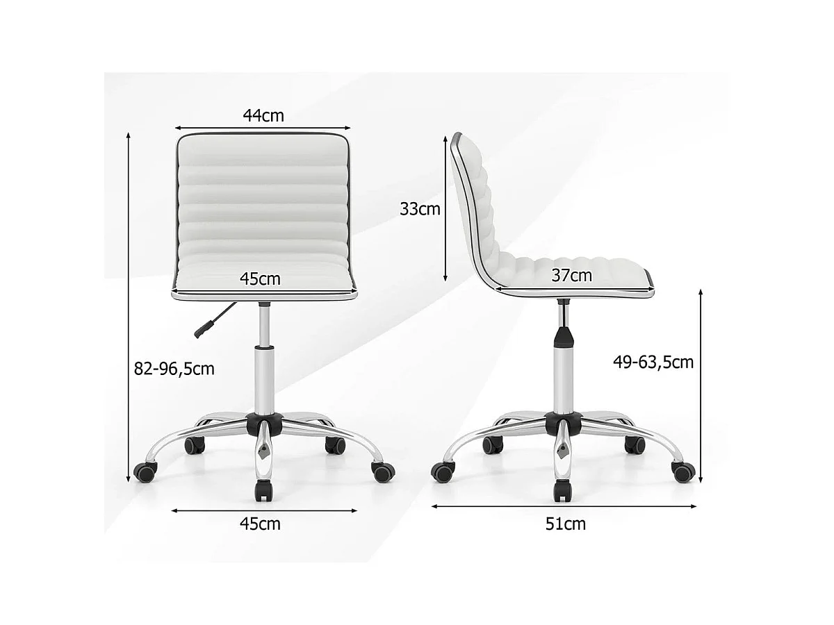 Chaise de bureau ergonomique sans accoudoirs pivotante rembourrée blanche