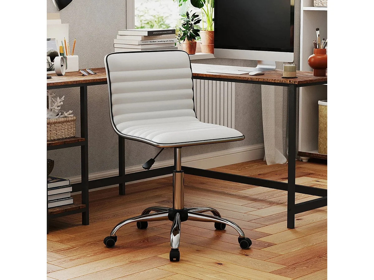 Chaise de bureau ergonomique sans accoudoirs pivotante rembourrée blanche