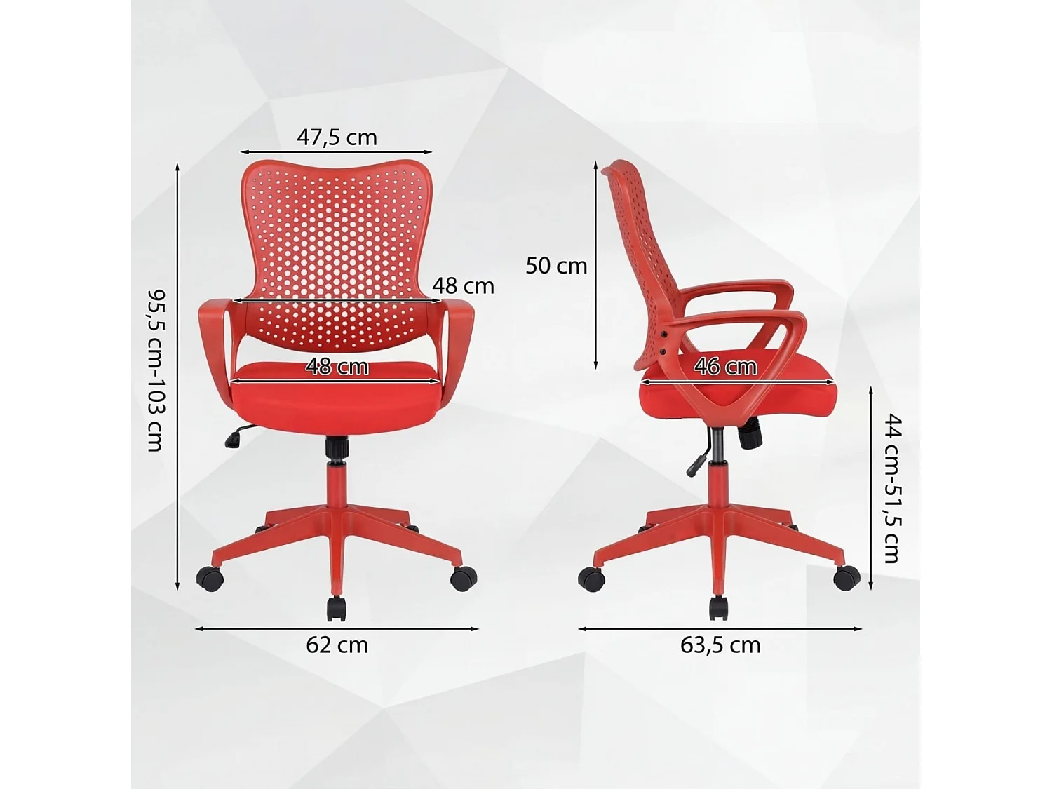 Sedia da ufficio ergonomica con schienale in rete. Poltrona rossa