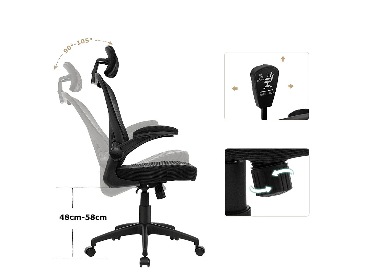 Ergonomischer Bürostuhl aus Netzgewebe mit Schaukellehne Chefsessel Drehbarer PC Stuhl