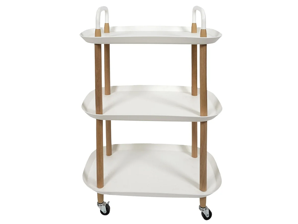 Wózek na kółkach 3-poziomowy z efektem drewna i bieli, wys. 81 cm - ORIA