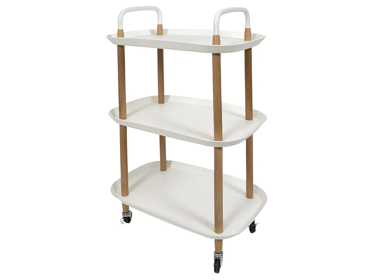 Wózek na kółkach 3-poziomowy z efektem drewna i bieli, wys. 81 cm - ORIA