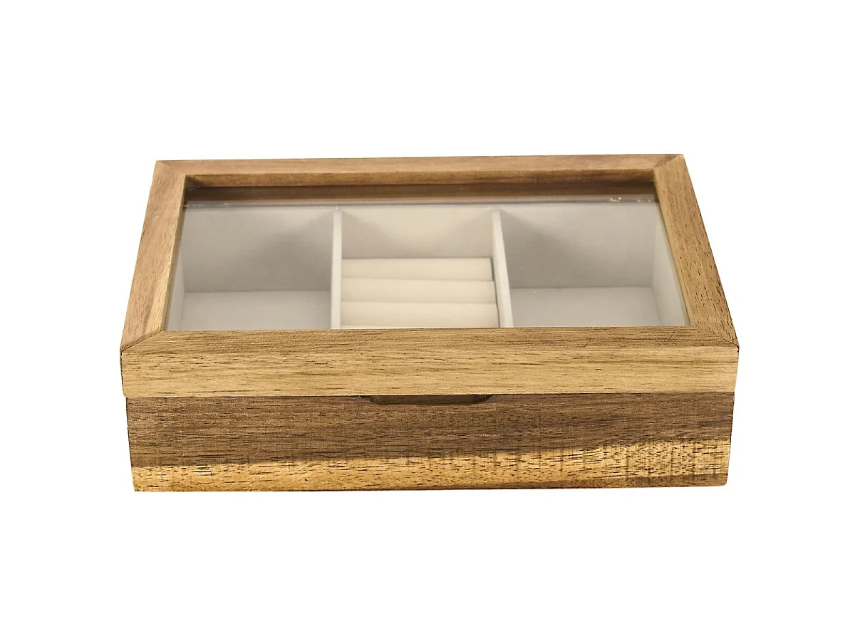 Boîte à bijoux en bois d'acacia et verre L24 cm - LIA