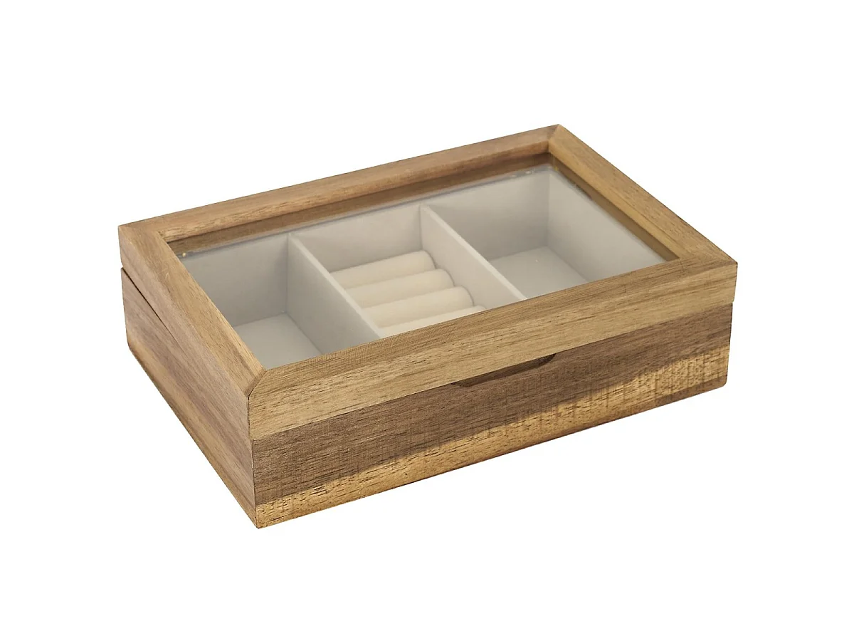 Boîte à bijoux en bois d'acacia et verre L24 cm - LIA