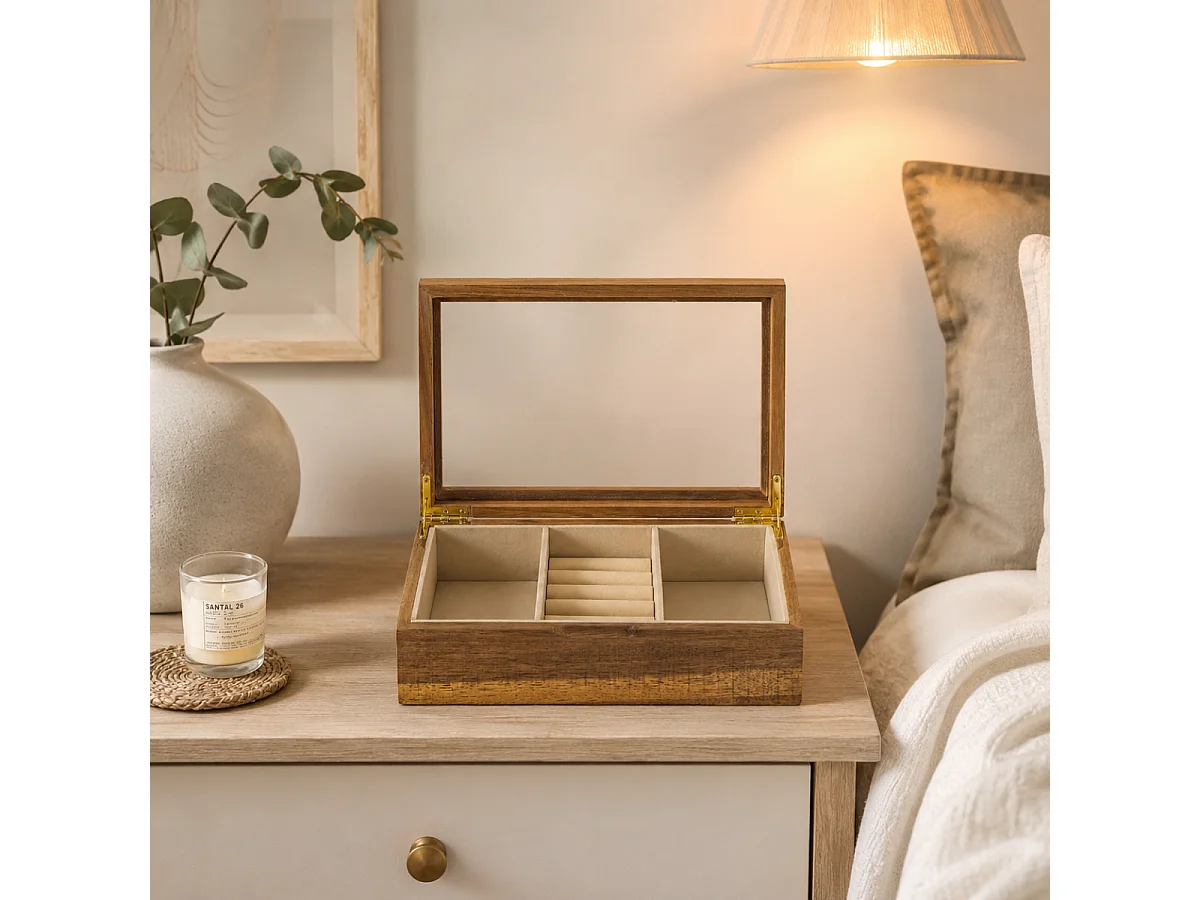 Boîte à bijoux en bois d'acacia et verre L24 cm - LIA