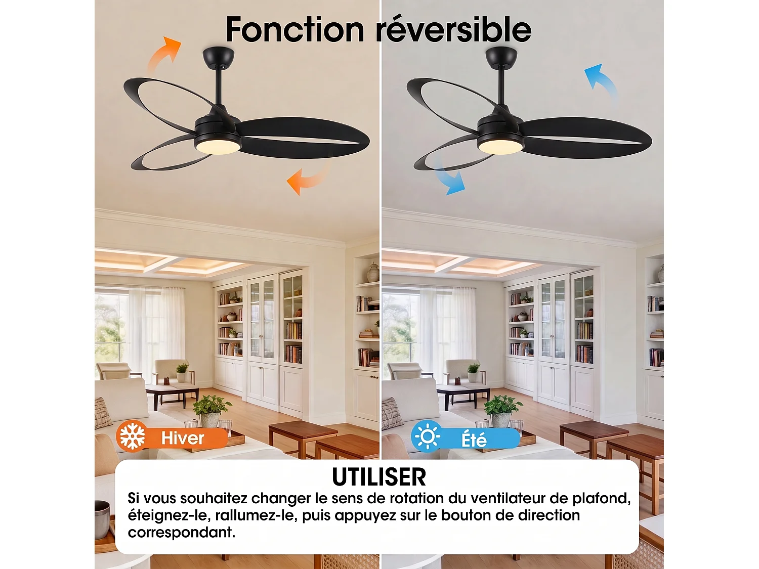 Parrot Uncle Deckenventilator mit LED-Beleuchtung, 106.7 cm, 6 Geschwindigkeitsstufen, 3 Farbtemperaturen, modern in Schwarz