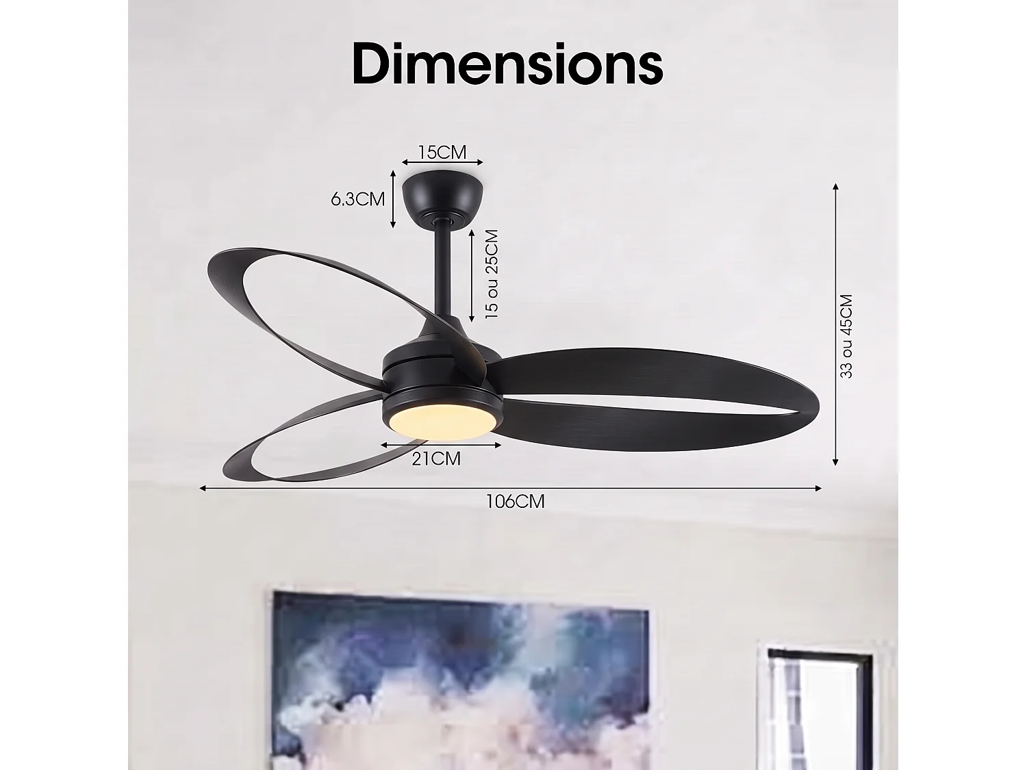 Parrot Uncle Deckenventilator mit LED-Beleuchtung, 106.7 cm, 6 Geschwindigkeitsstufen, 3 Farbtemperaturen, modern in Schwarz