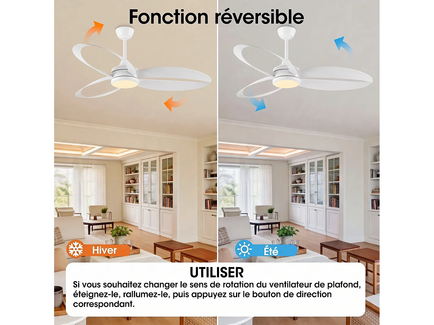 Parrot Uncle LED-Deckenventilator, 106,7 cm, 6 Geschwindigkeitsstufen, 3 Farbtemperaturen, Design-Flügel in Weiß