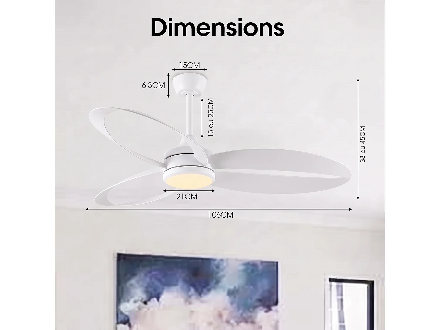 Parrot Uncle LED-Deckenventilator, 106,7 cm, 6 Geschwindigkeitsstufen, 3 Farbtemperaturen, Design-Flügel in Weiß