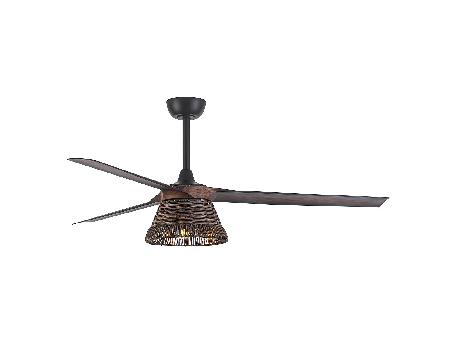 Parrot Uncle Ventilateur de plafond 152,4cm, pales ABS, abat-jour rotin métal, 6 vitesses, style campagnard noir marron