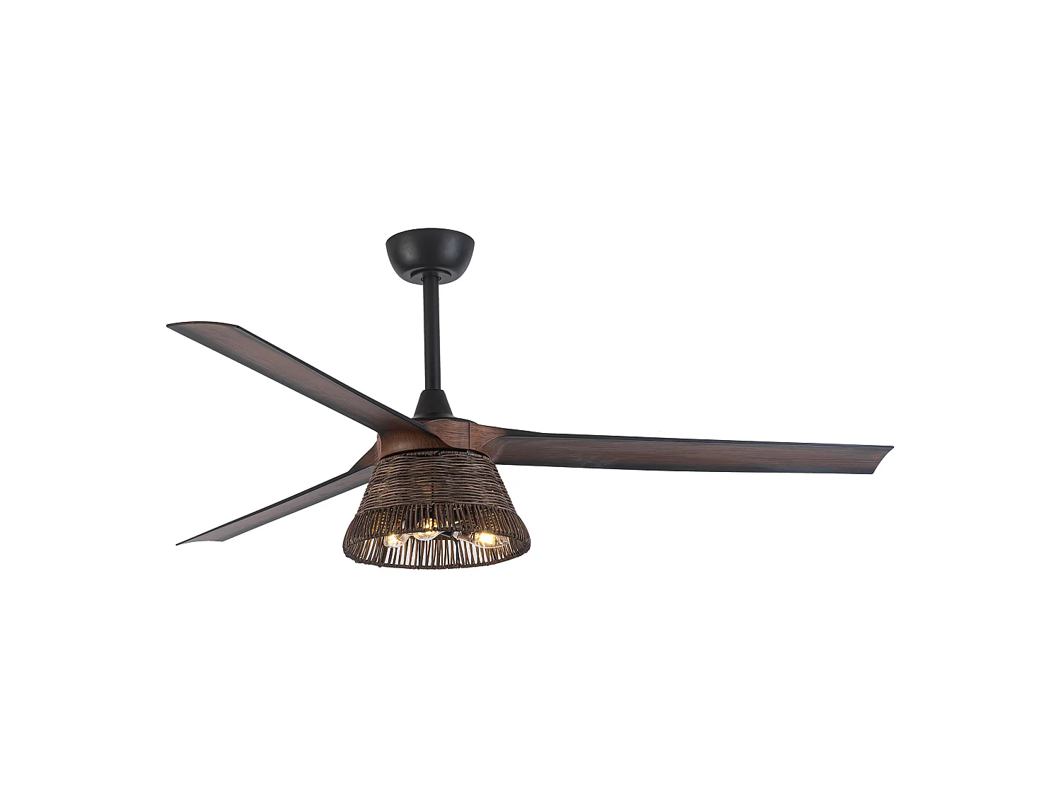 Parrot Uncle Ventilateur de plafond 152,4cm, pales ABS, abat-jour rotin métal, 6 vitesses, style campagnard noir marron