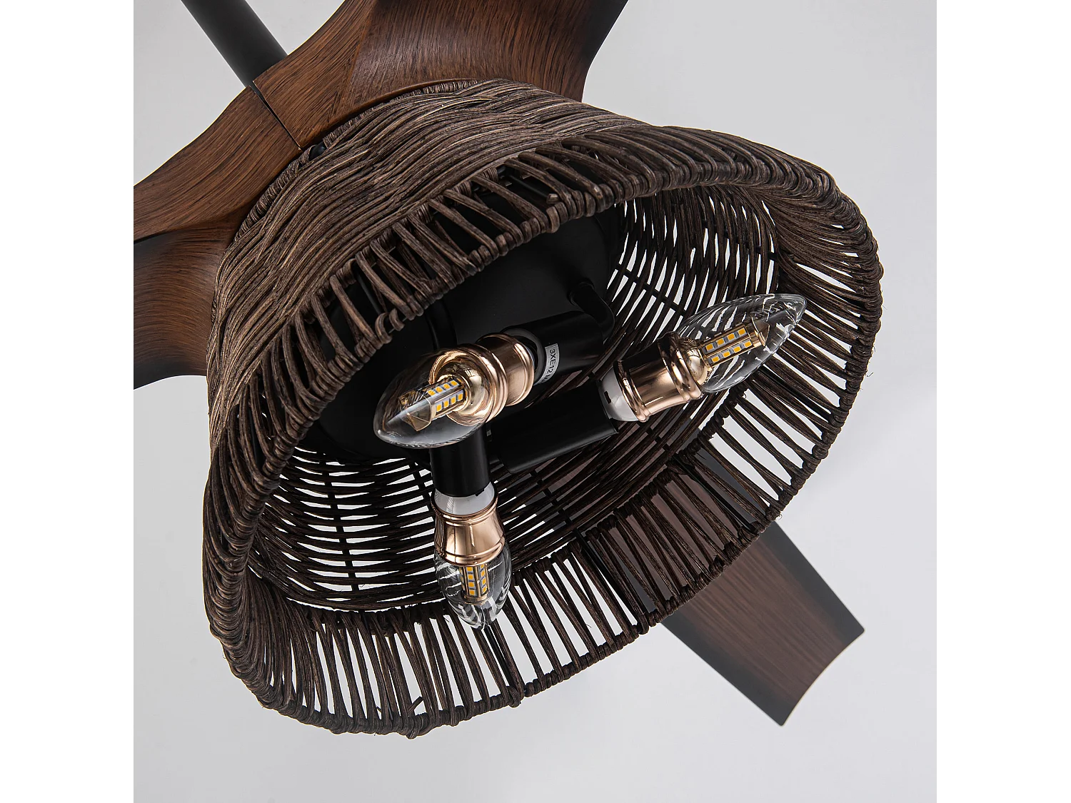 Parrot Uncle Ventilateur de plafond 152,4cm, pales ABS, abat-jour rotin métal, 6 vitesses, style campagnard noir marron