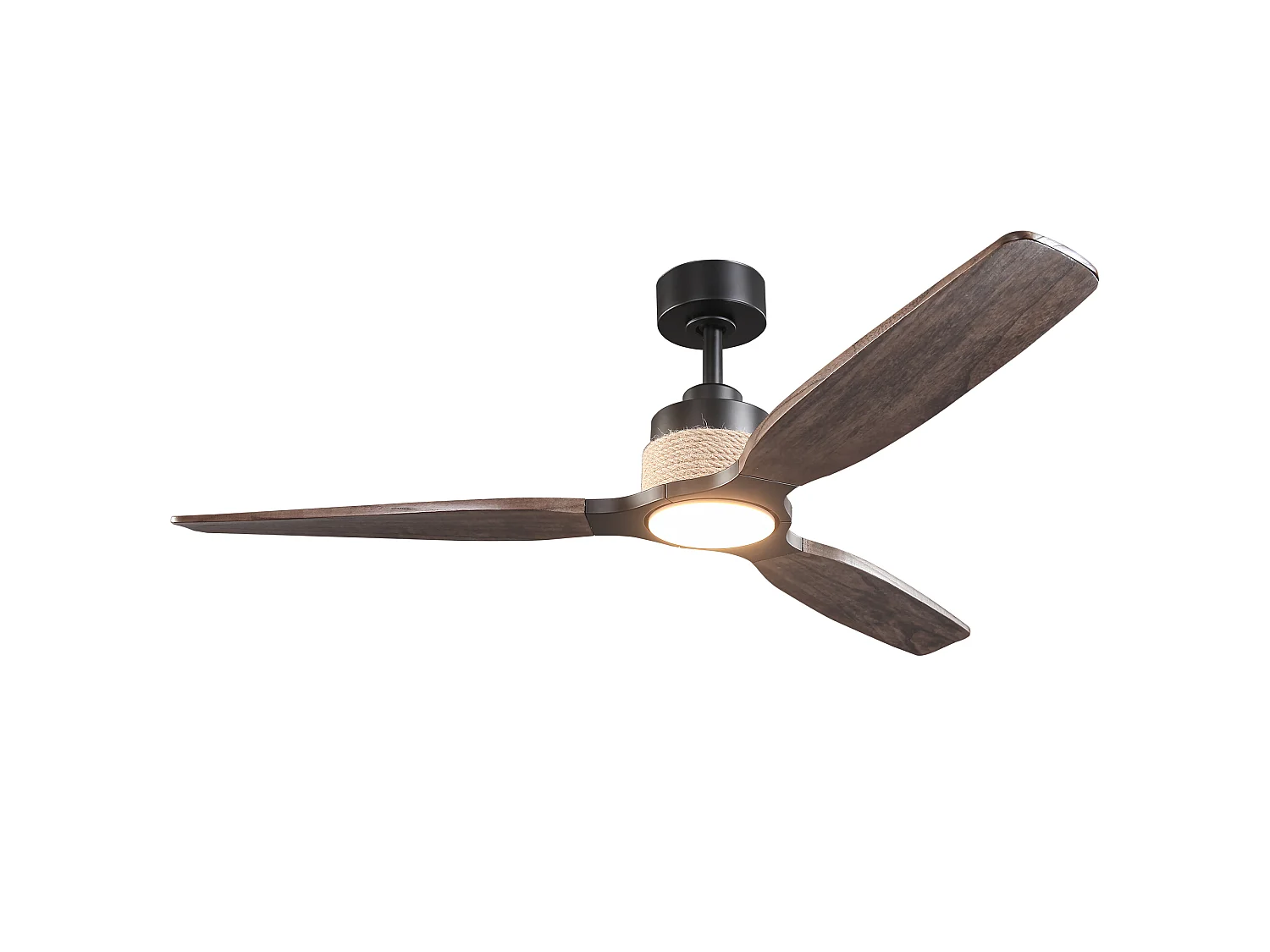 Parrot Uncle Ventilateur de plafond LED 142 cm, 6 vitesses, pales en bois massif chêne gris, tige noir mat, style moderne
