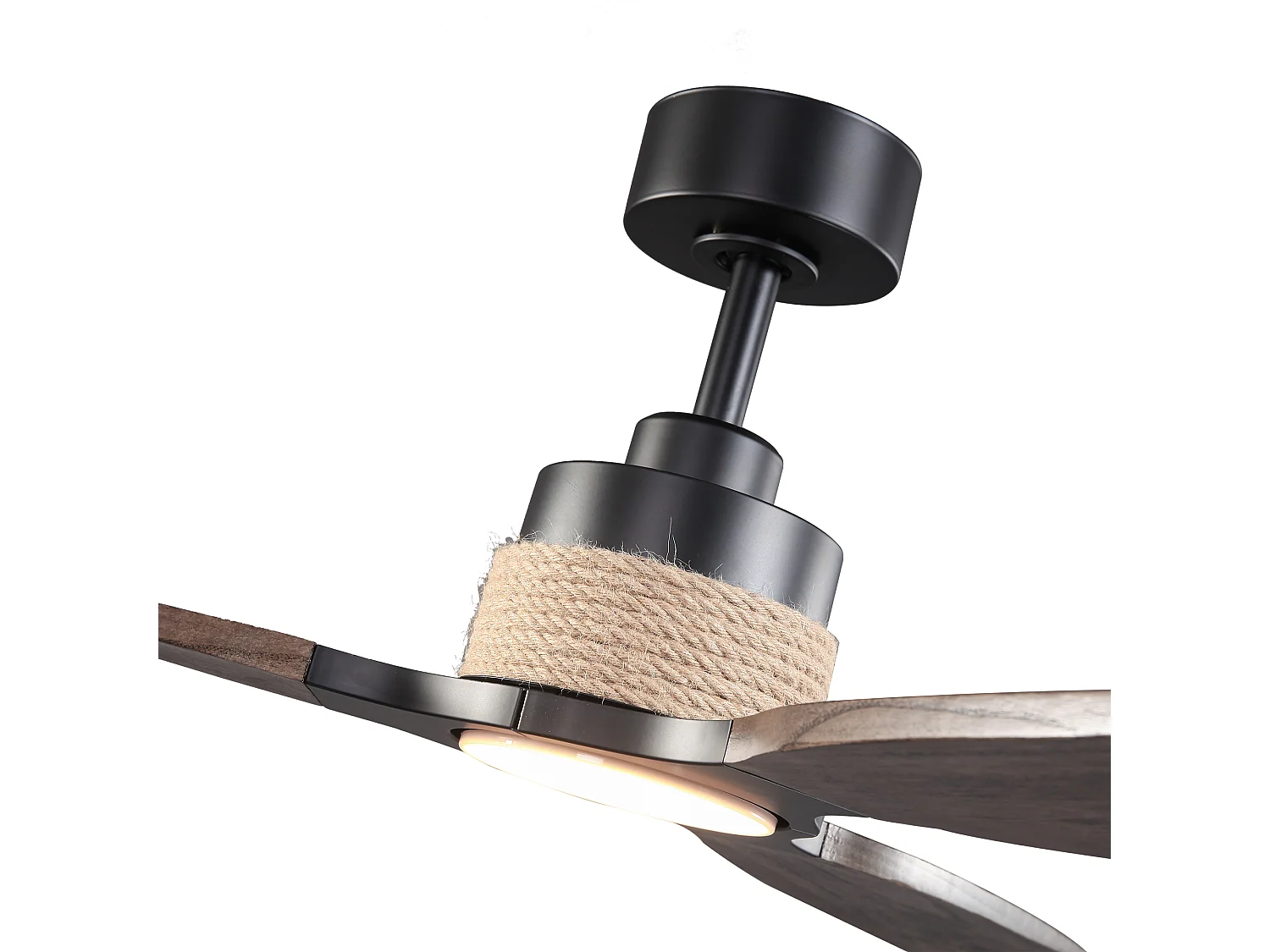 Parrot Uncle Ventilateur de plafond LED 142 cm, 6 vitesses, pales en bois massif chêne gris, tige noir mat, style moderne