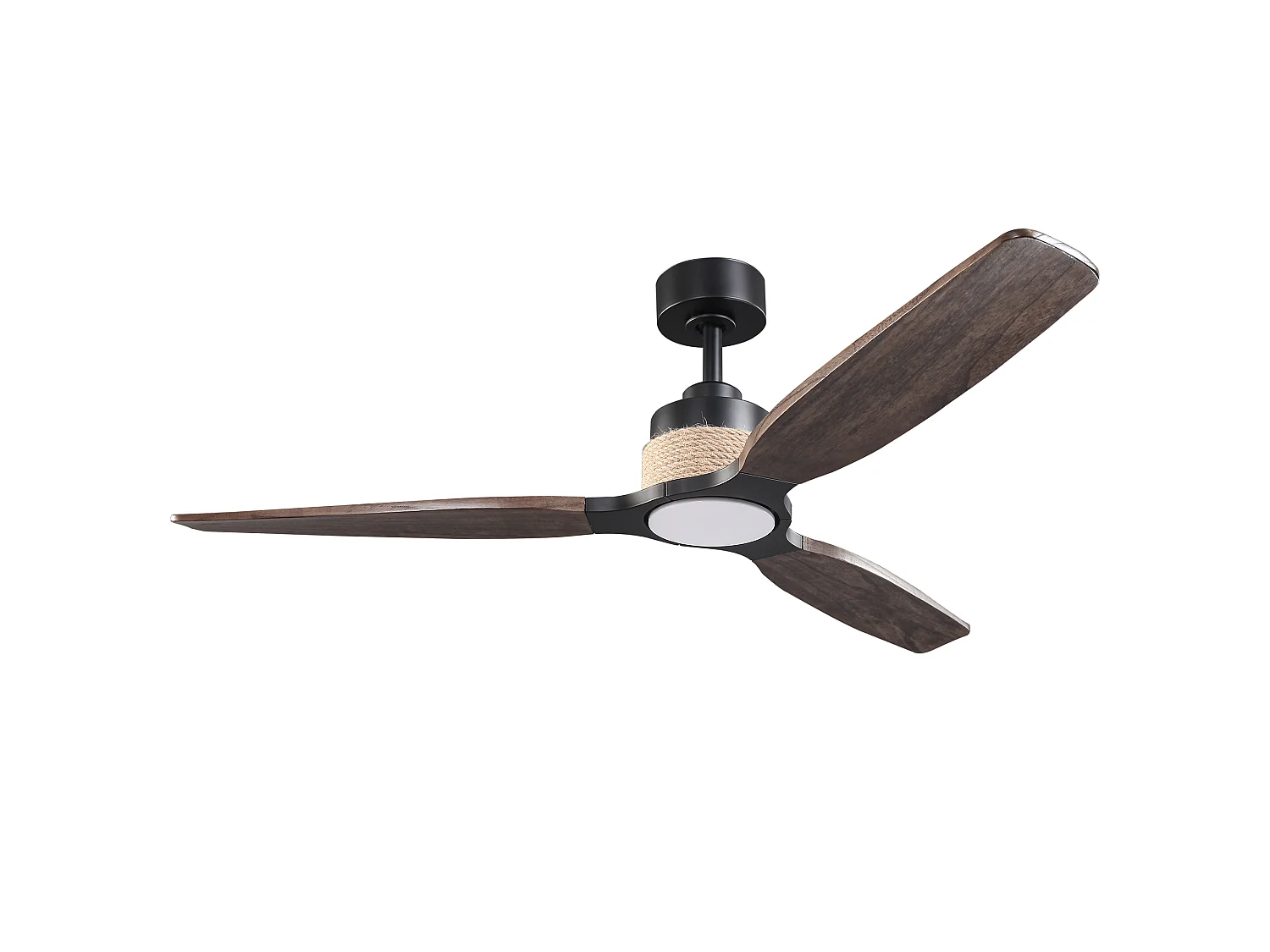 Parrot Uncle Ventilateur de plafond LED 142 cm, 6 vitesses, pales en bois massif chêne gris, tige noir mat, style moderne