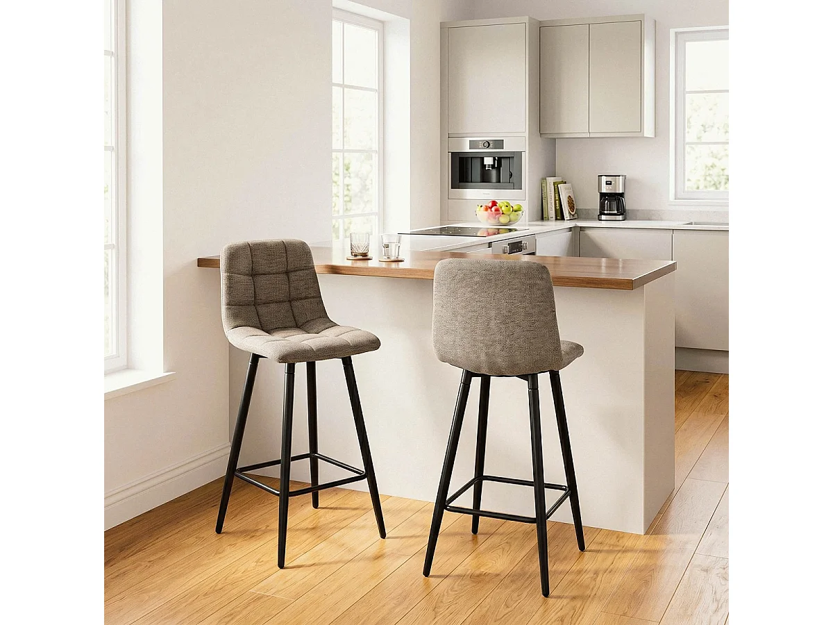 Set van 2 gestoffeerde krukken in gemêleerde stof H94 cm - SIA
