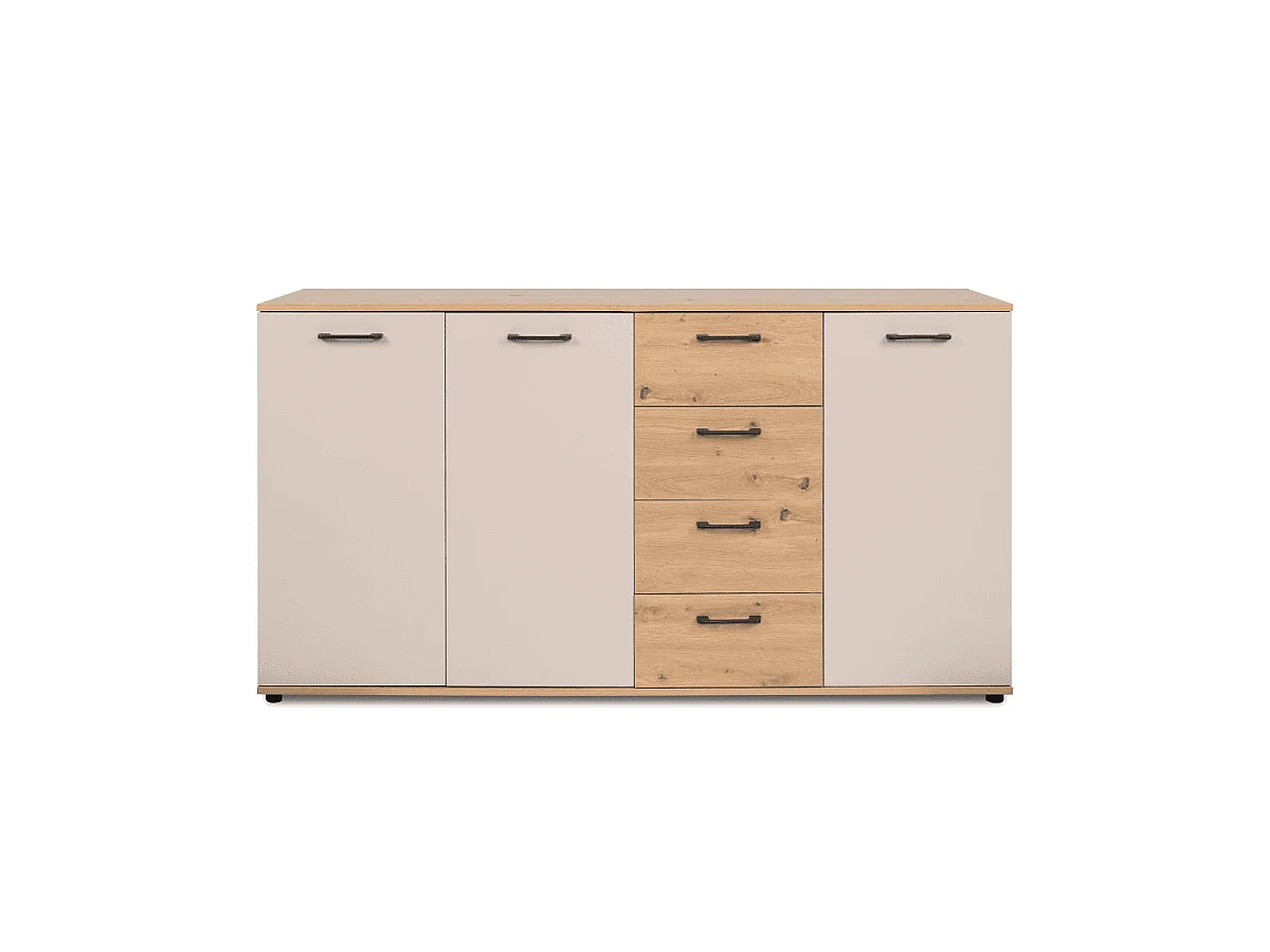 Buffet 3 portes, 4 tiroirs effet chêne et cachemire L160 cm - LINO