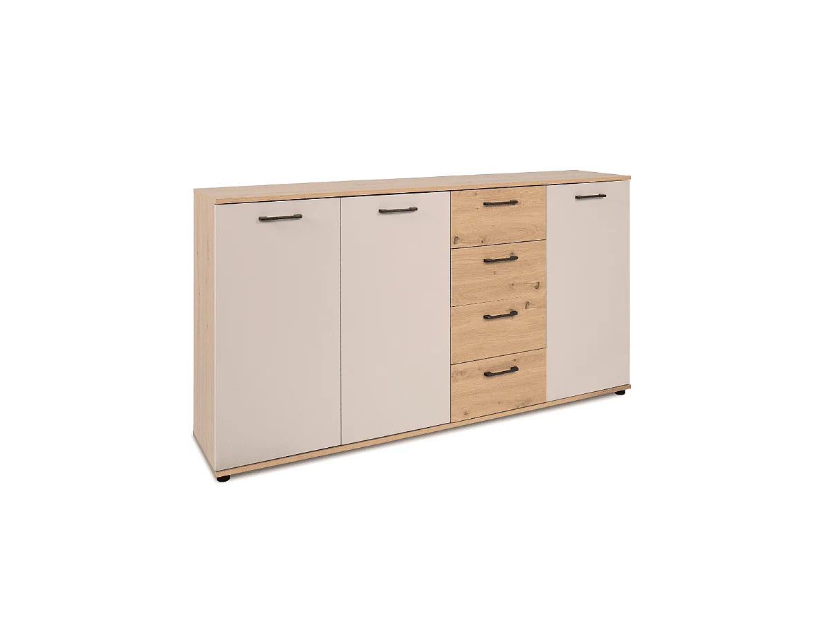 Buffet 3 portes, 4 tiroirs effet chêne et cachemire L160 cm - LINO