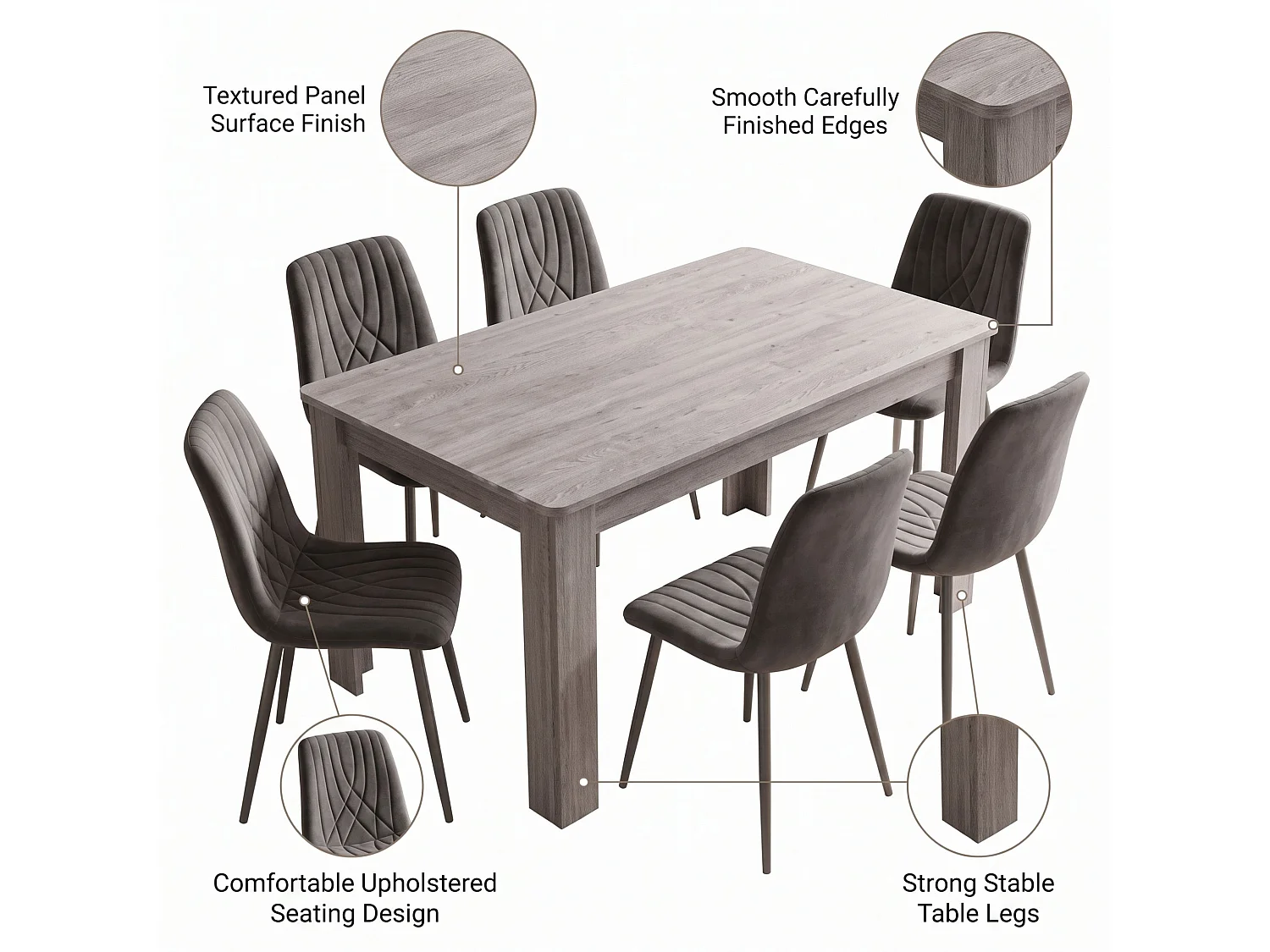 Dining Set with Rustic Wood Effect Table, 4 Green Velvet Diamond Chairs and Rustic Bench 6 Seater