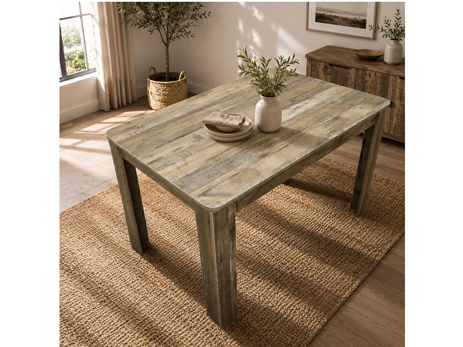 Dining Set with Rustic Wood Effect Table, 2 Black Velvet Chairs and Rustic Bench 4 Seater