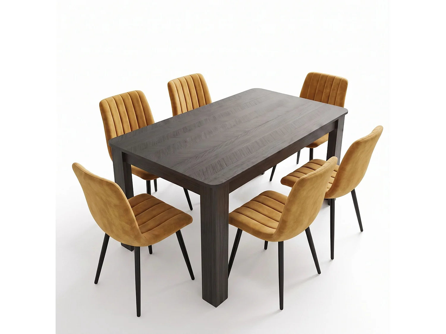 Charcoal Dining Table Set with 6 Brown Velvet Chairs 6 Seater Kitchen and Dining Room Furniture