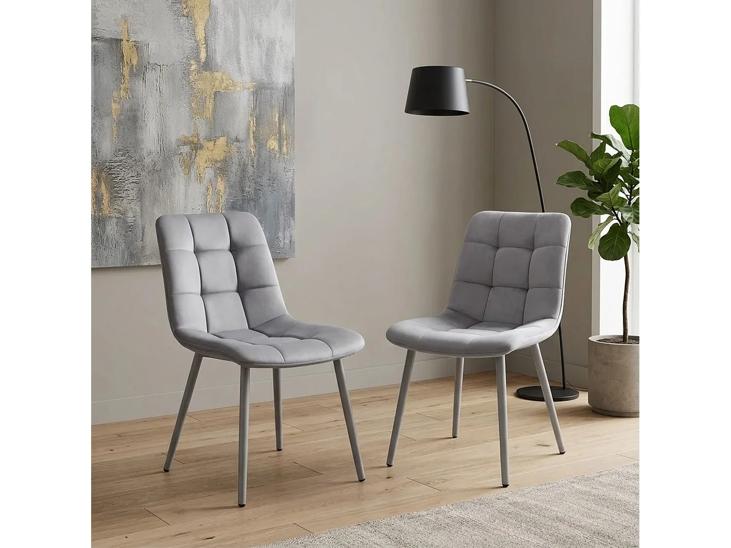 Stone Grey Effect Dining Table Set with 2 Grey Nova Velvet Chairs and Stone Grey Bench 4 Seater