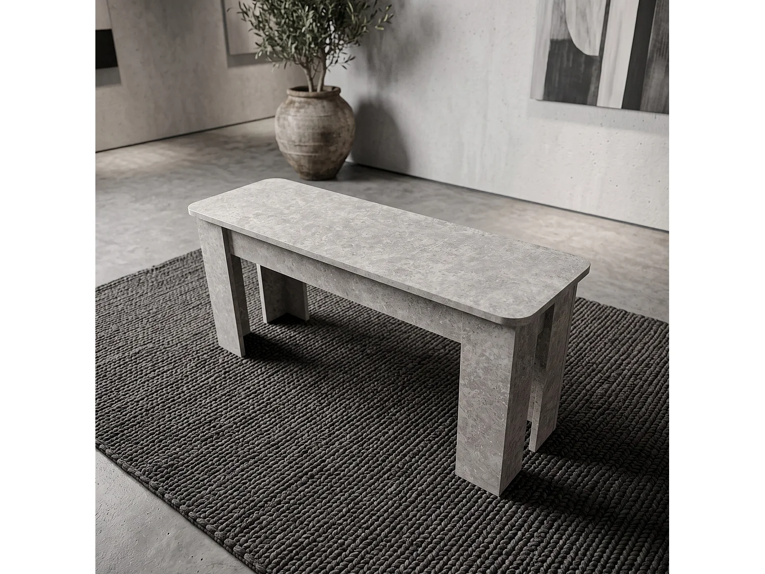 Stone Grey Effect Dining Table Set with 2 Grey Nova Velvet Chairs and Stone Grey Bench 4 Seater