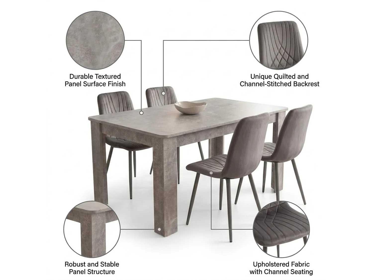 Stone Grey Dining Table Set with 4 Charcoal Velvet Diamond Chairs 4 Seater Kitchen Dining Set