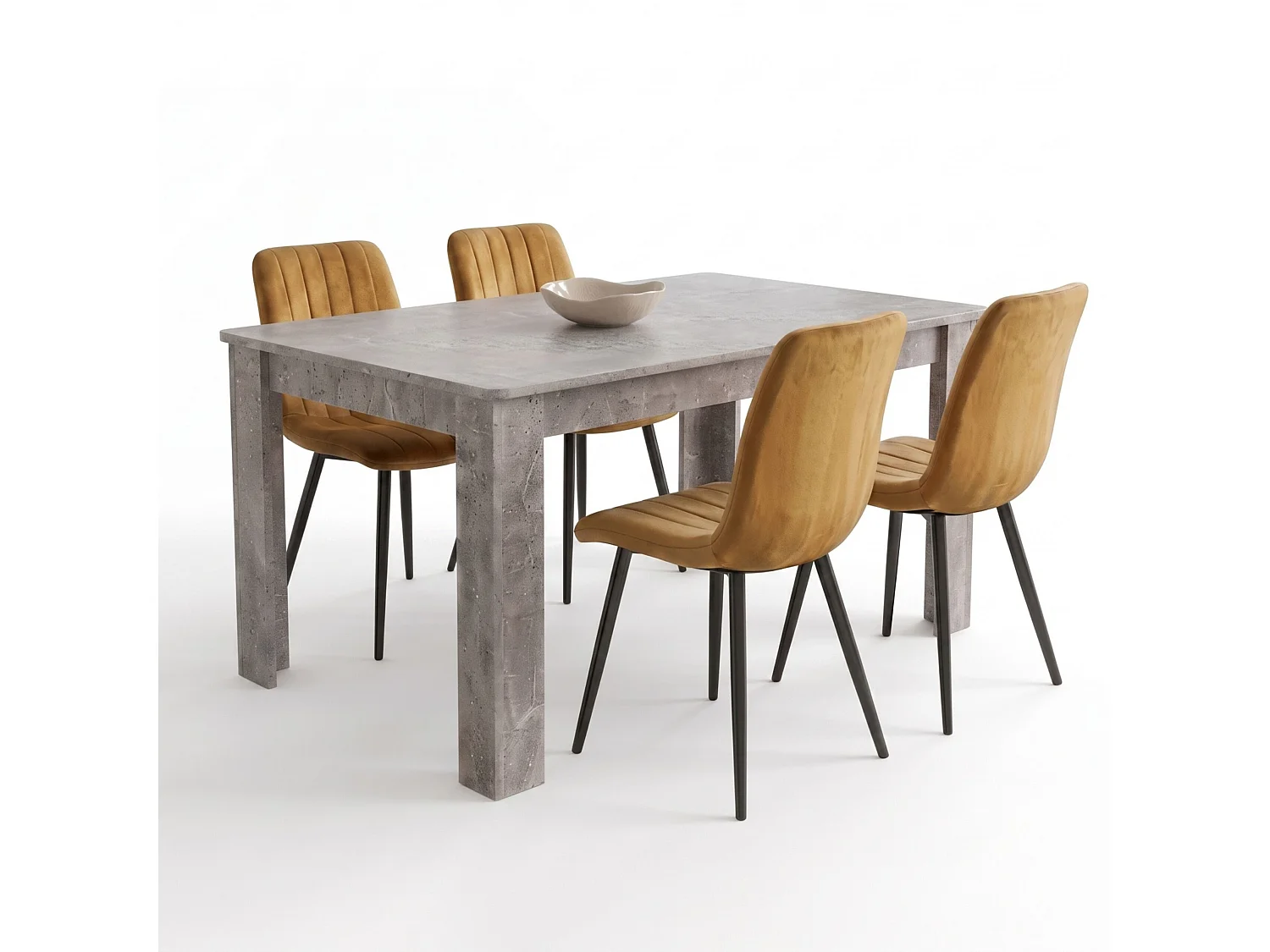 Modern Dining Set with Stone Grey Effect Table and 4 Brown Velvet Chairs 4 Seater Dining Furniture