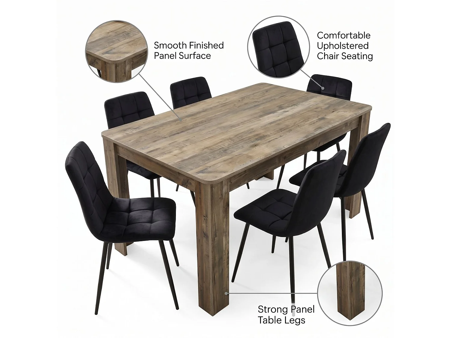 Modern Dining Set with Stone Grey Effect Table and 4 Brown Velvet Chairs 4 Seater Dining Furniture