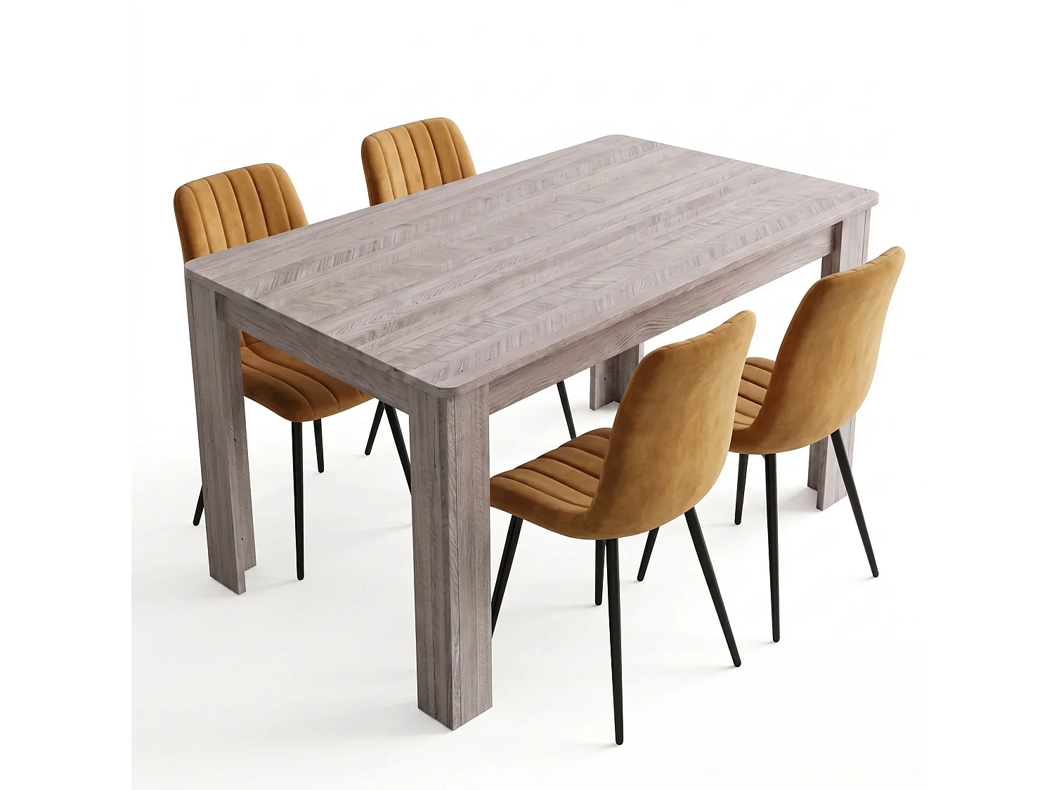 Arrow Grey Dining Table Set with 4 Brown Velvet Chairs 4 Seater Kitchen and Dining Room Furniture