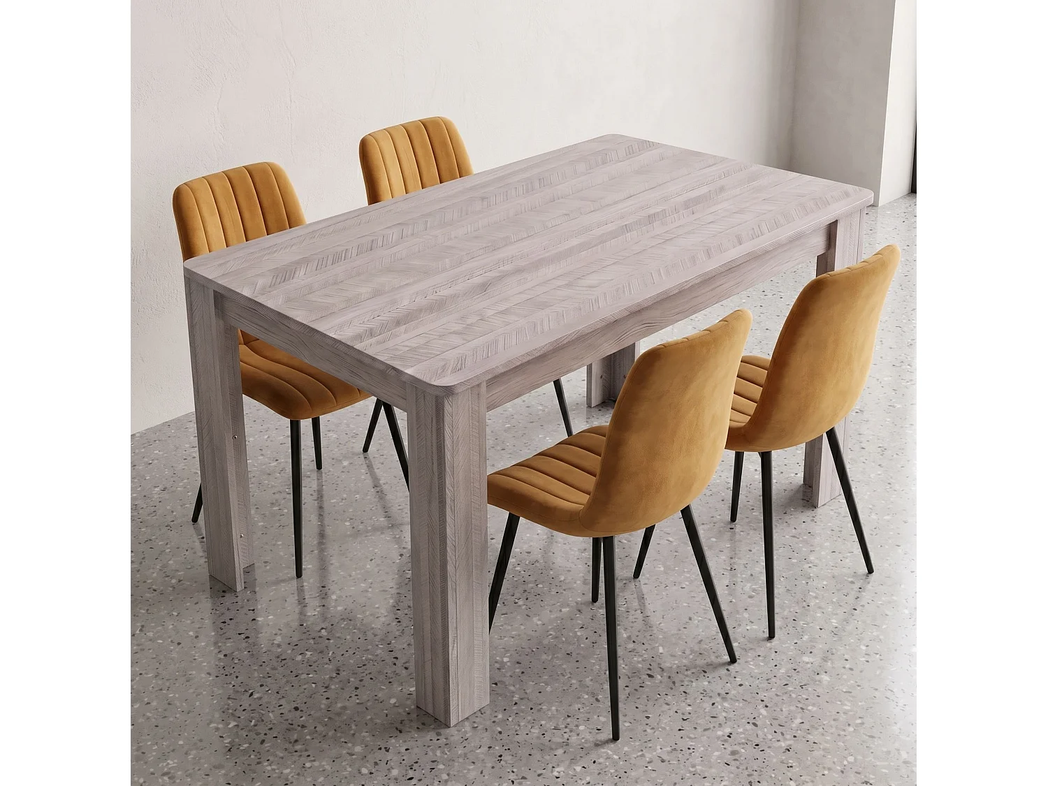 Arrow Grey Dining Table Set with 4 Brown Velvet Chairs 4 Seater Kitchen and Dining Room Furniture