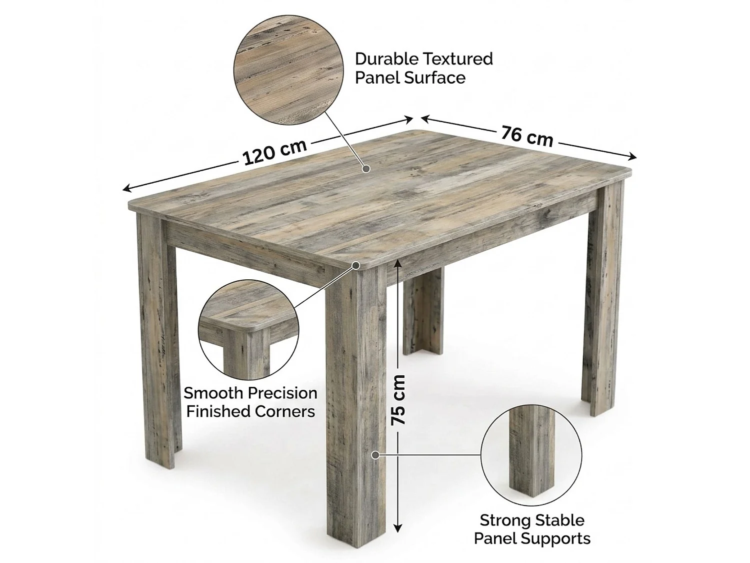 Rustic Wood Effect Dining Table Set with 2 Rustic Benches 4 Seater Kitchen Dining Furniture Set