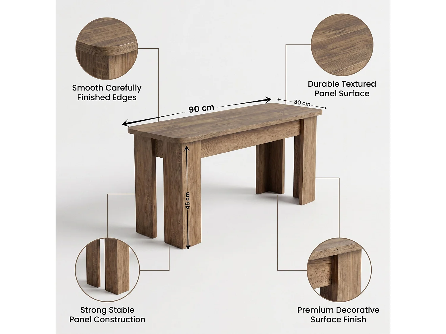 Rustic Wood Effect Dining Table Set with 2 Rustic Benches 4 Seater Kitchen Dining Furniture Set