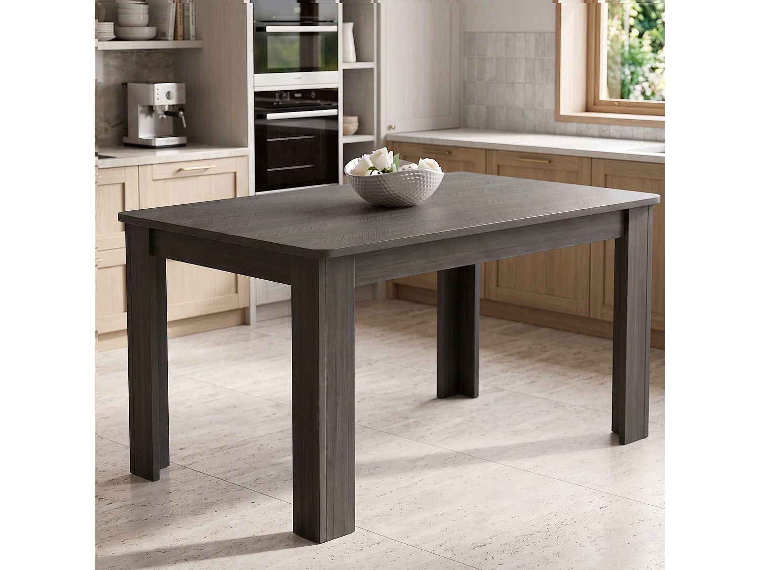 Dining Set with Arrow Charcoal Table and 4 Brown Velvet Chairs 4 Seater for Kitchen