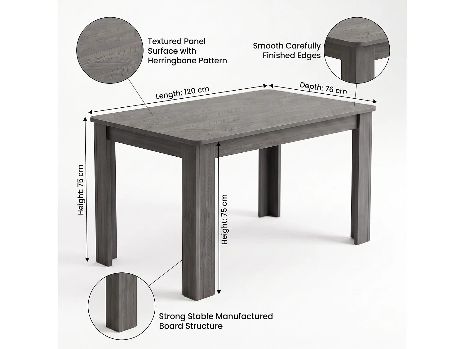 Dining Set with Arrow Charcoal Table and 4 Brown Velvet Chairs 4 Seater for Kitchen