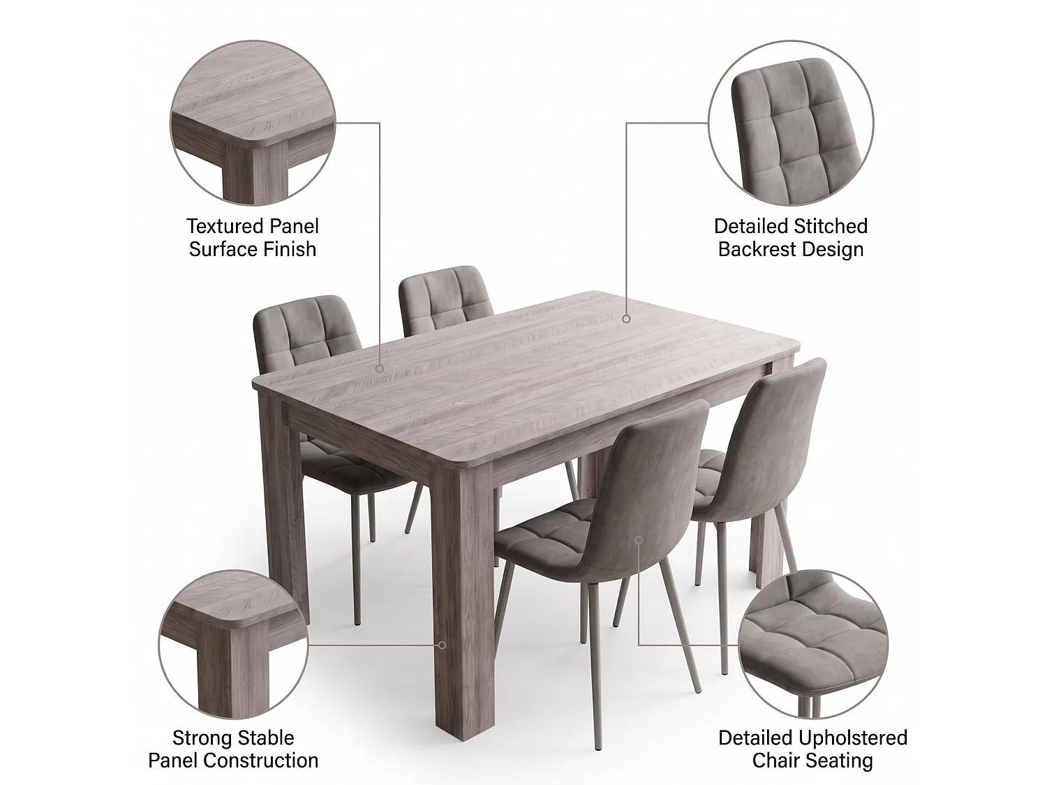 Dining Set with Arrow Charcoal Table and 4 Brown Velvet Chairs 4 Seater for Kitchen