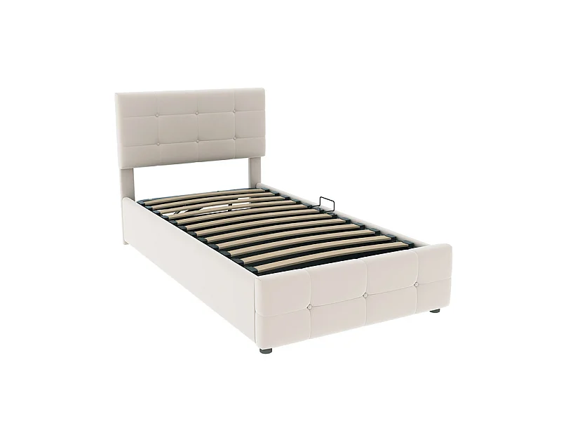 Letto contenitore 90x200cm in velluto, con testiera regolabile, Beige